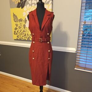 Fashion Nova Red Sleeveless Sheath Dress Notched Collar